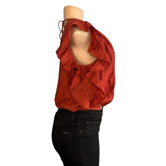 3/$30 🍂 Lulus Smile Awhile Rust Red Ruffled Surplice Bodysuit - Picture 6 of 10